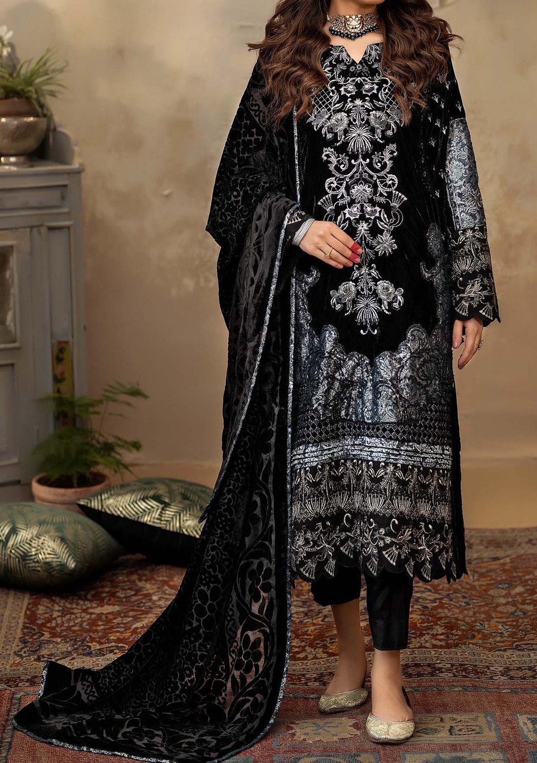 Adan's Libas Plachi Pakistani Velvet Dress - db27168