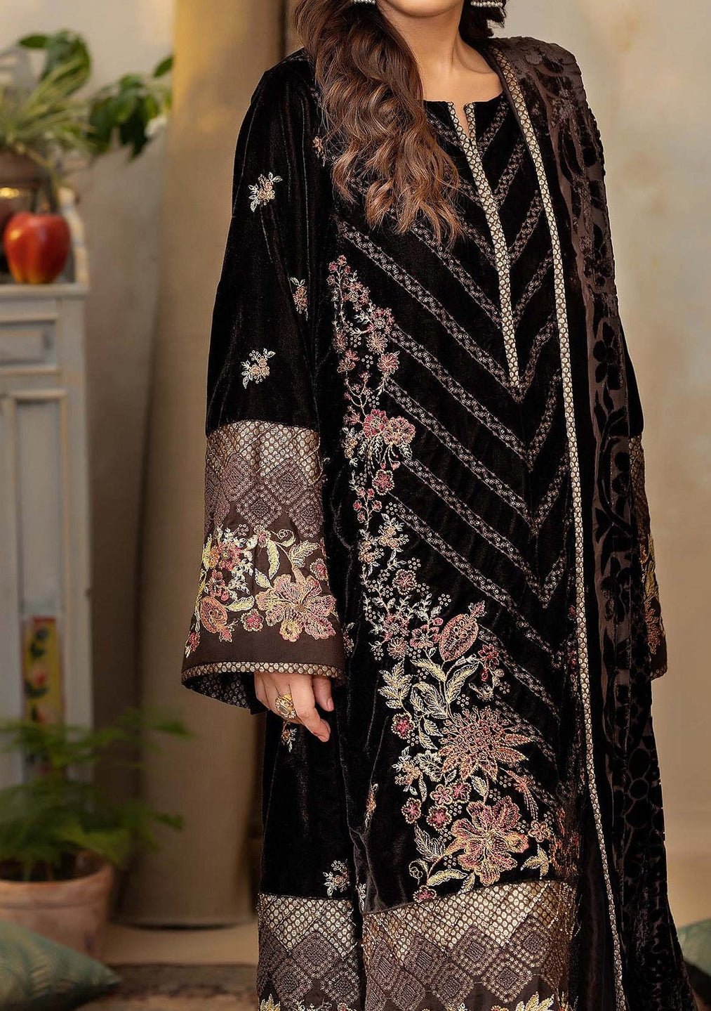 Adan's Libas Plachi Pakistani Velvet Dress - db27167