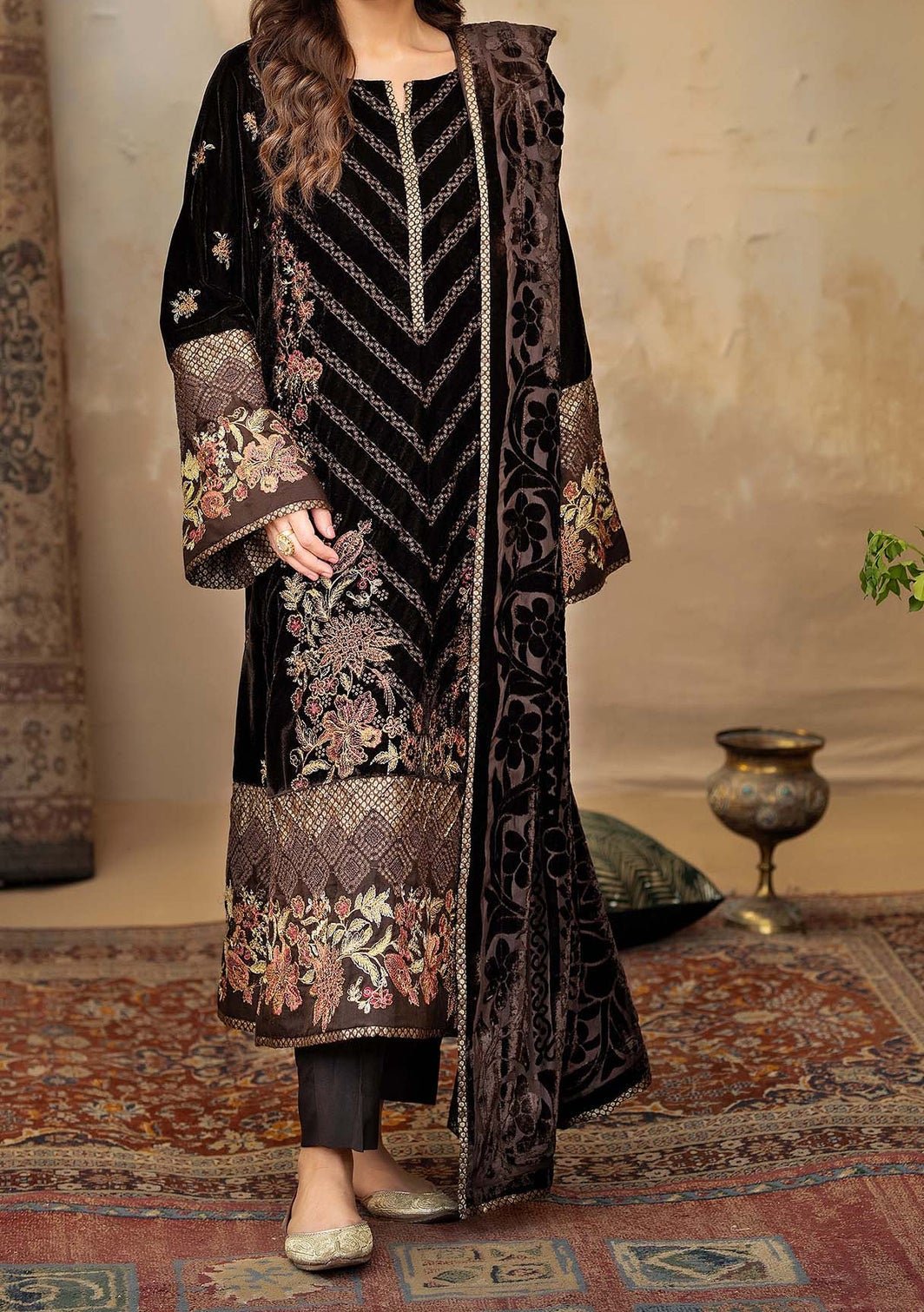 Adan's Libas Plachi Pakistani Velvet Dress - db27167