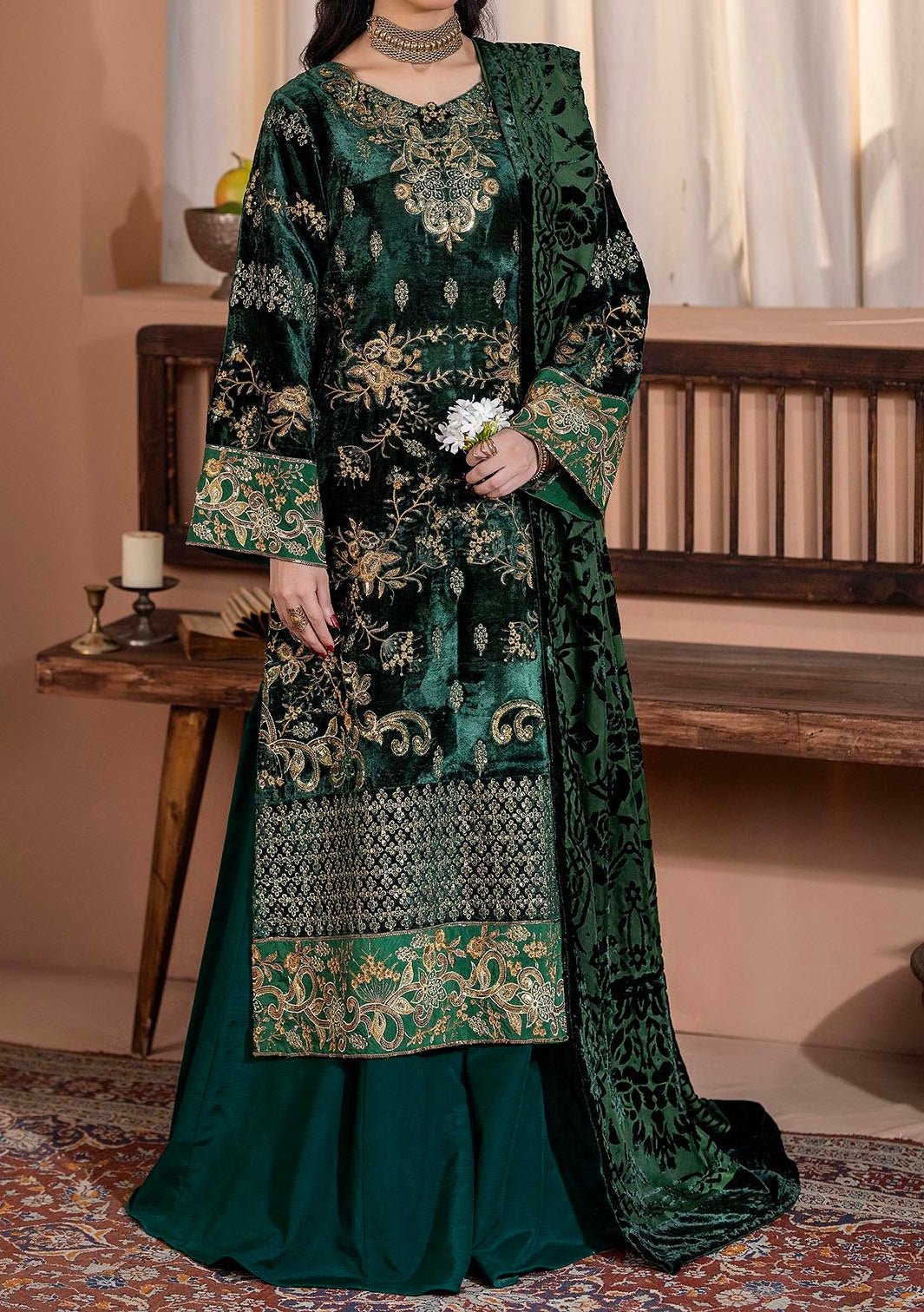 Adan's Libas Plachi Pakistani Velvet Dress - db27736