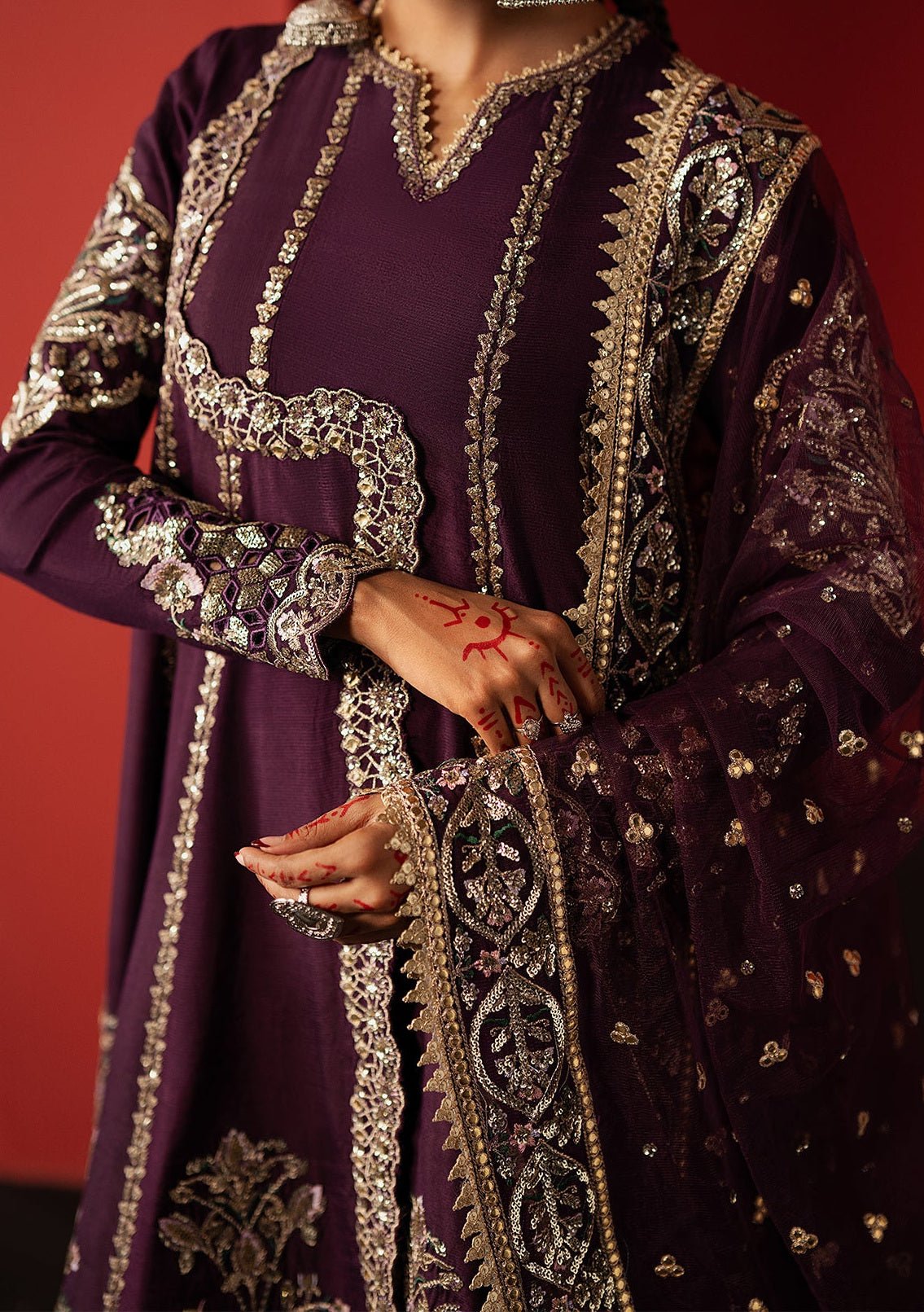 Afrozeh Divani Pakistani Luxury Silk Dress - db30398