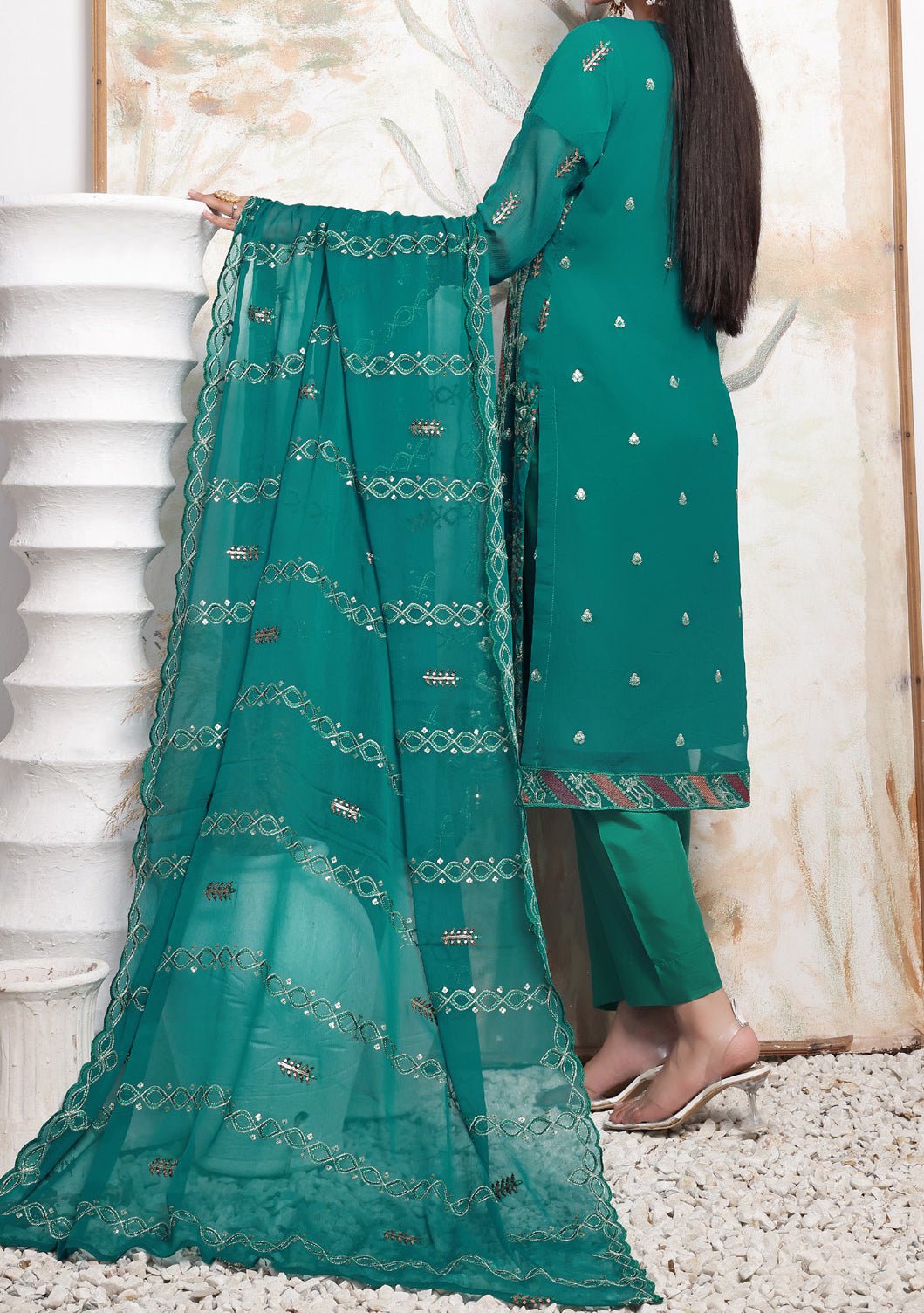 Bin Hameed Kushboo Heavy Embroidered Chiffon Dress - db25754