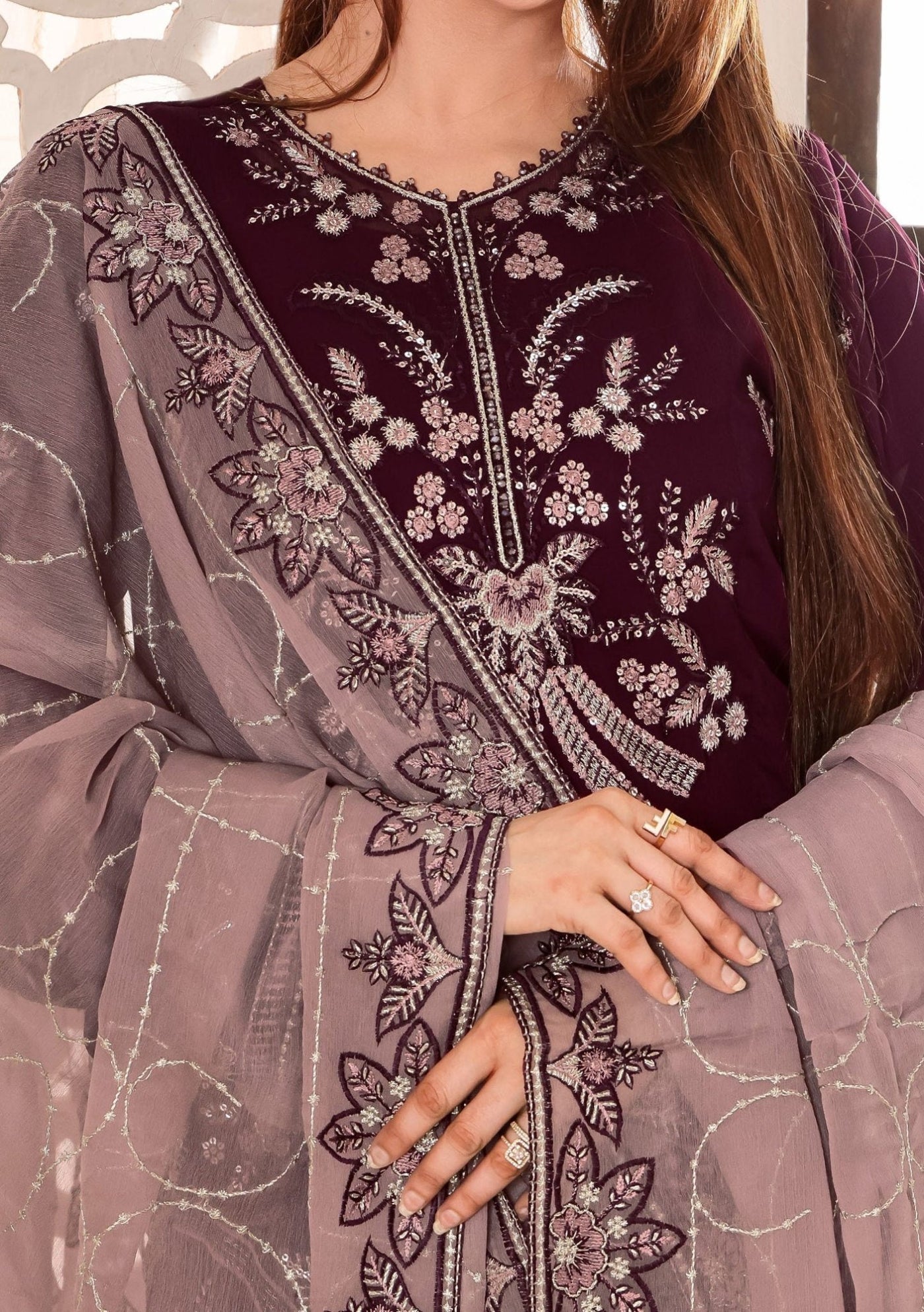 Bin Hameed Maah Rang Heavy Embroidered Chiffon Dress - db26026