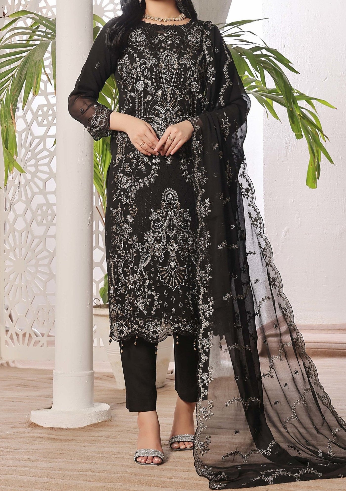 Bin Hameed Nazin Heavy Embroidered Chiffon Dress - db26494