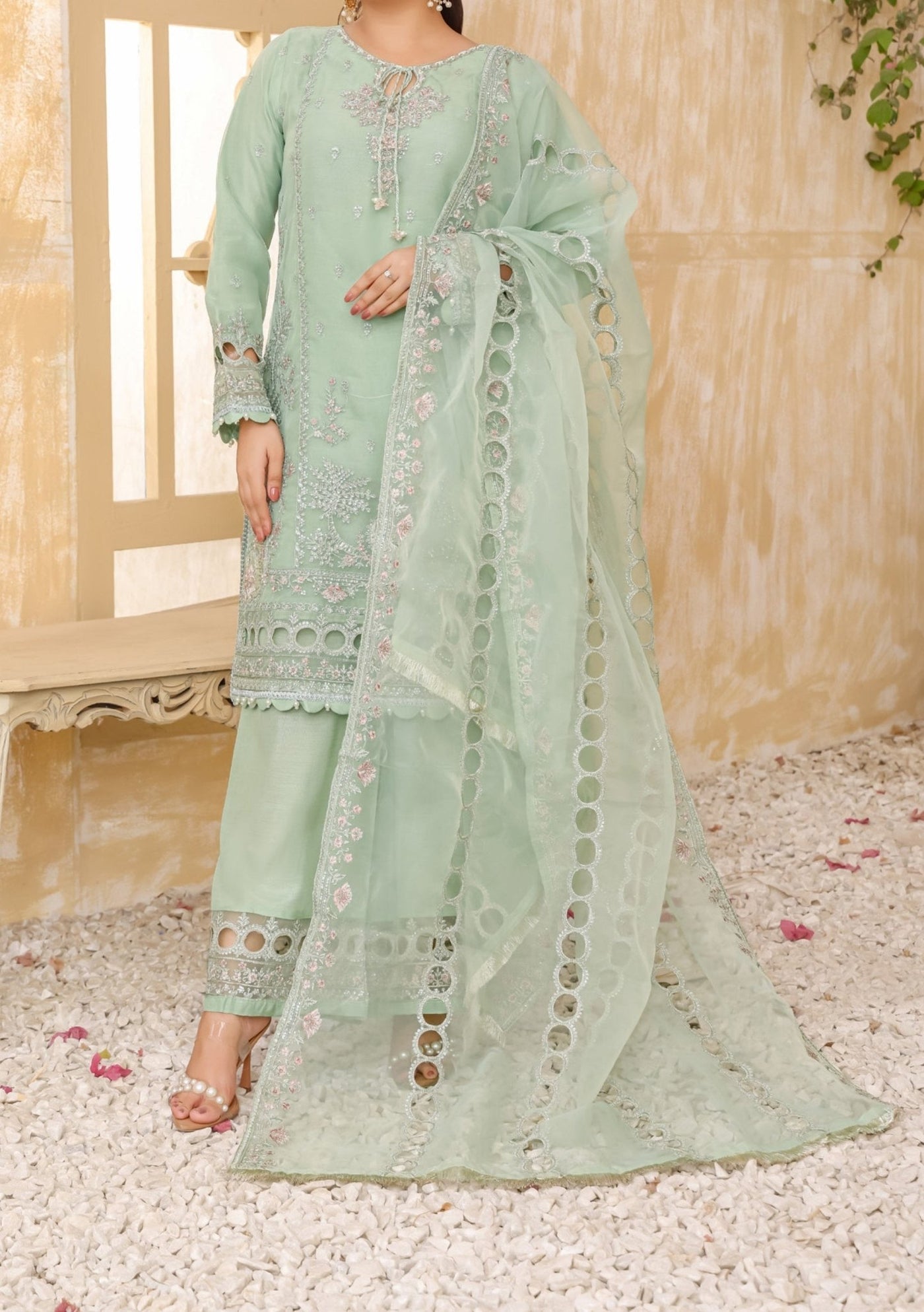 Bint - E - Noor Rania Embroidered Organza Dress - db29664