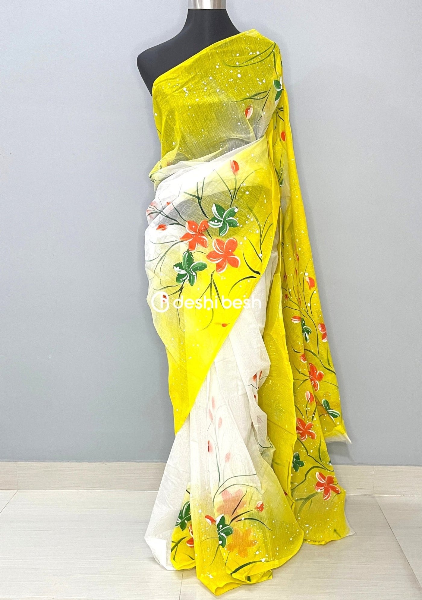 Hand Painted Mixed Cotton Saree - db26039