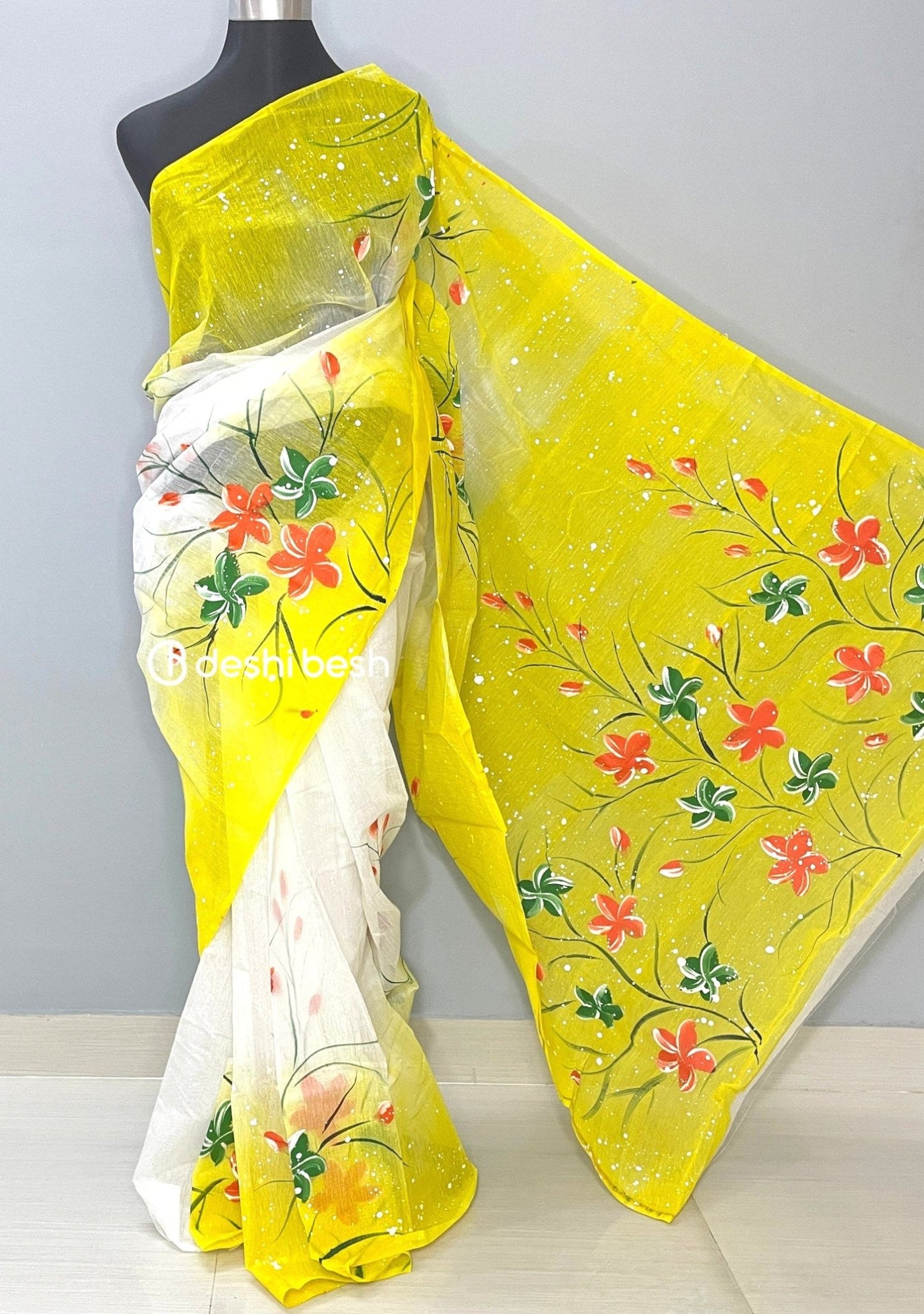 Hand Painted Mixed Cotton Saree - db26039