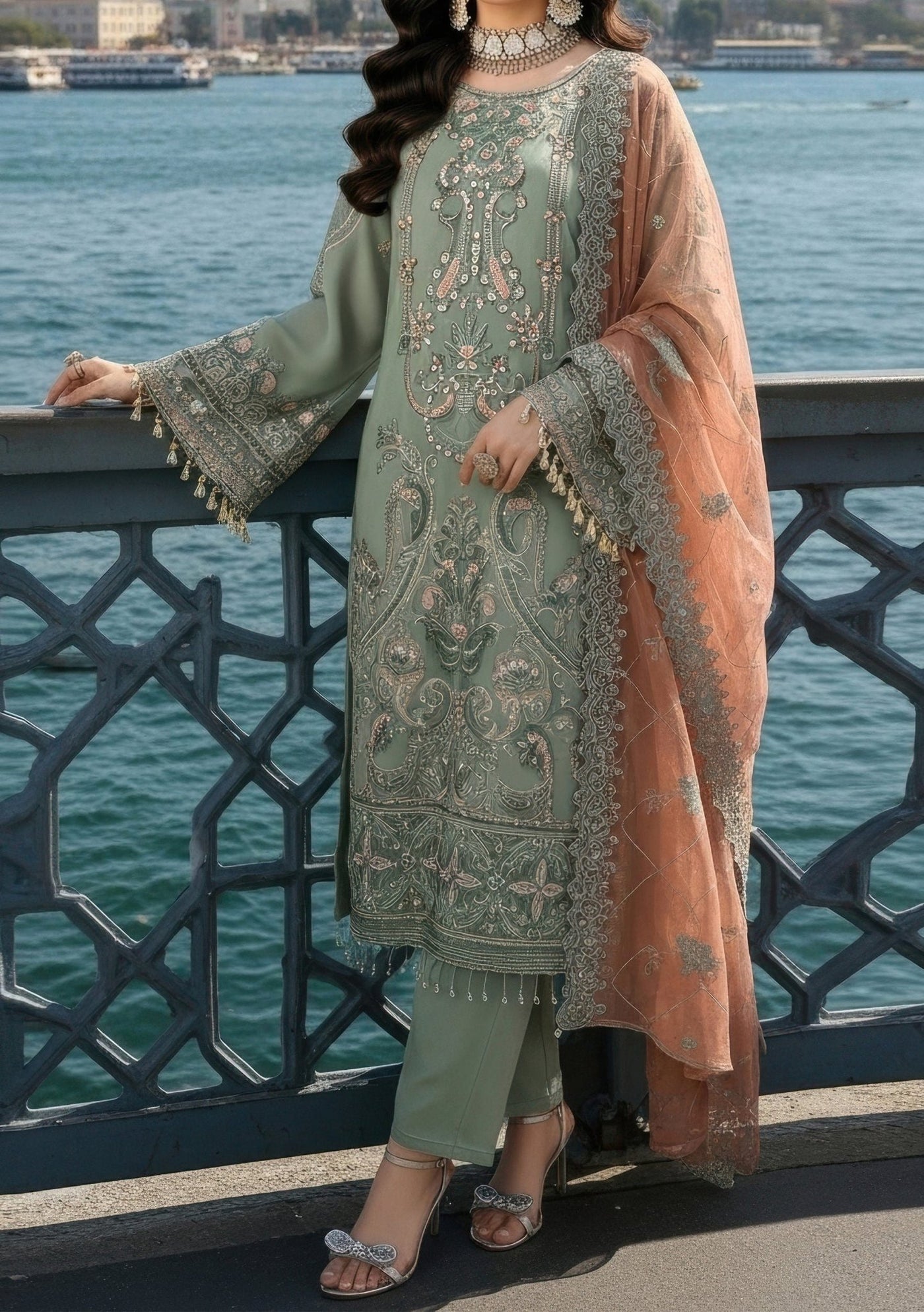 Imrozia Mehr e Mah Pakistani Luxury Chiffon Dress - db30343