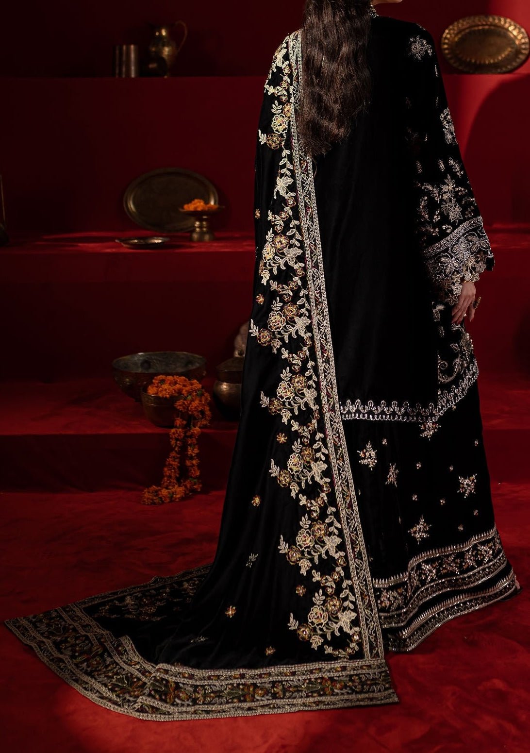 Nureh Embroidered Pakistani Luxury Velvet Dress - db27474