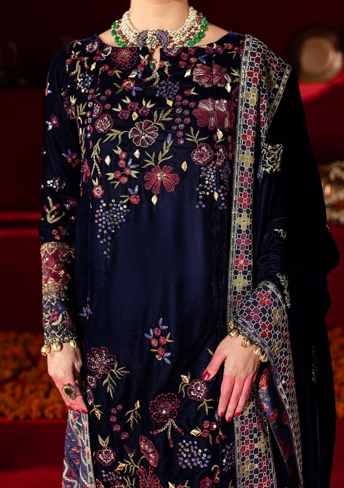 Nureh Embroidered Pakistani Luxury Velvet Dress - db27475