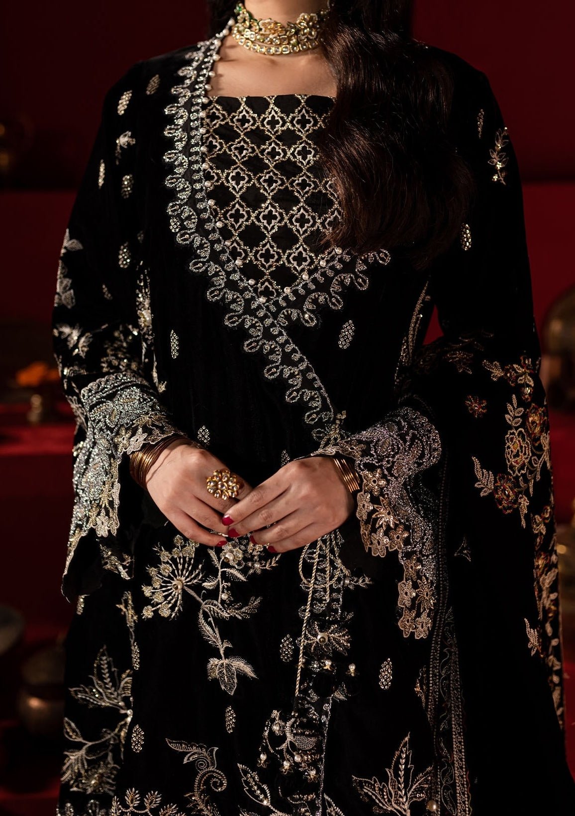 Nureh Embroidered Pakistani Luxury Velvet Dress - db27474