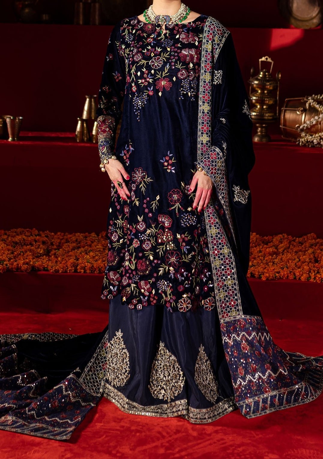 Nureh Embroidered Pakistani Luxury Velvet Dress - db27475