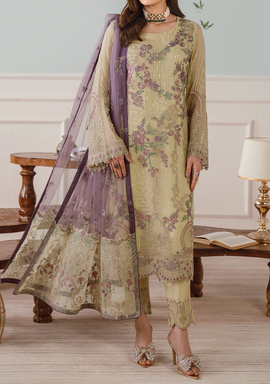 Ramsha Pakistani Embroidered Chiffon Dress - db30157