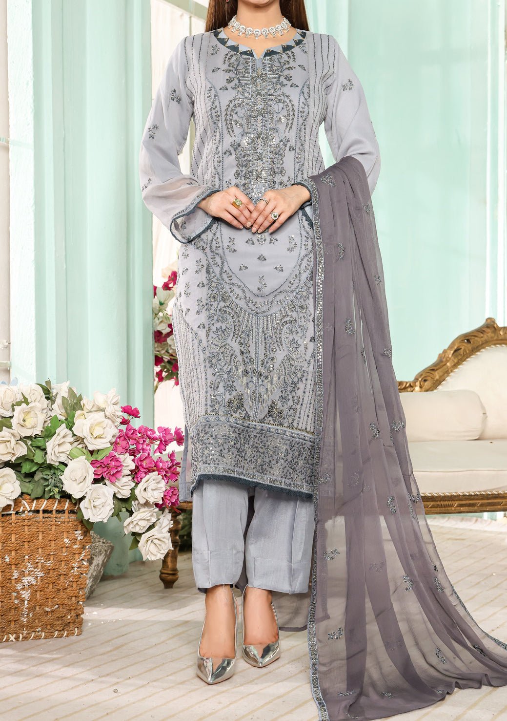 Bin Hameed Daneen Heavy Embroidered Chiffon Dress - db24967