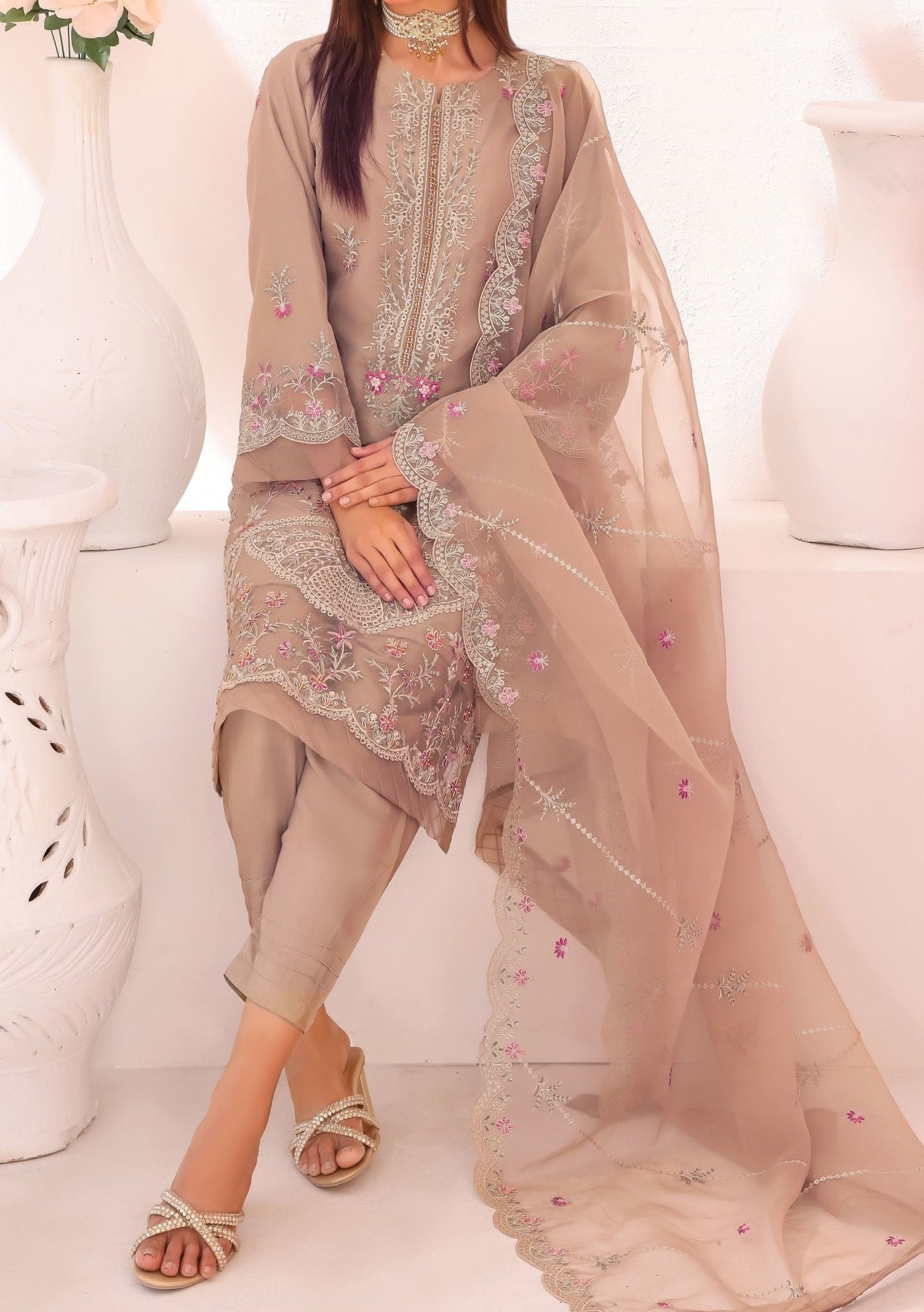 Bin Hameed Gul E Lala Heavy Embroidered Organza Dress - db25670