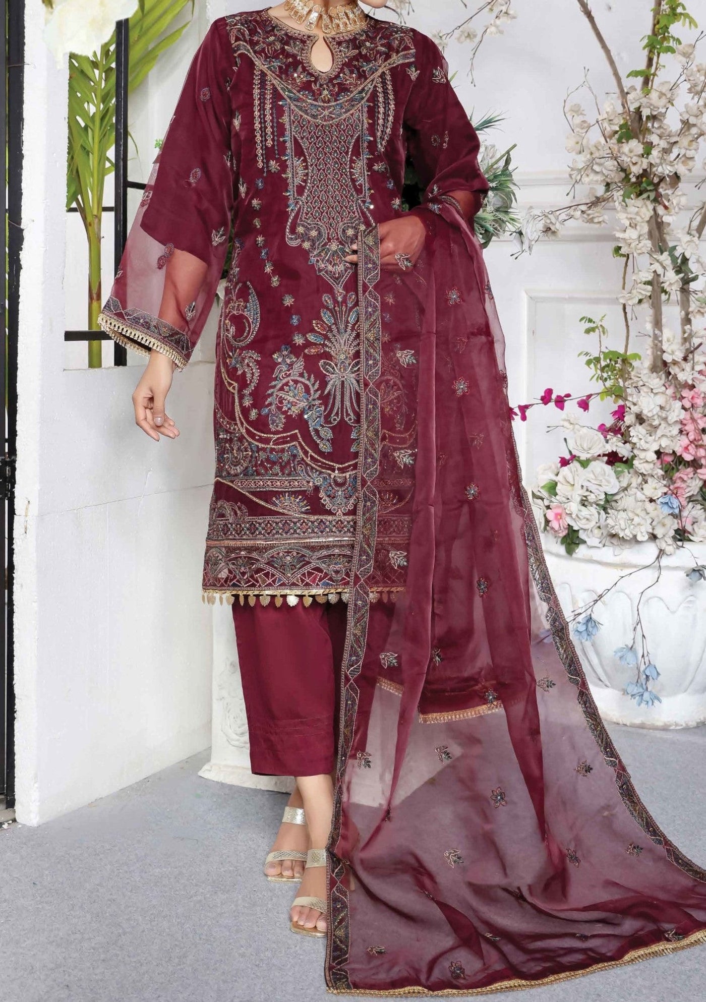 Bin Hameed Hadiya Heavy Embroidered Organza Dress - db25195