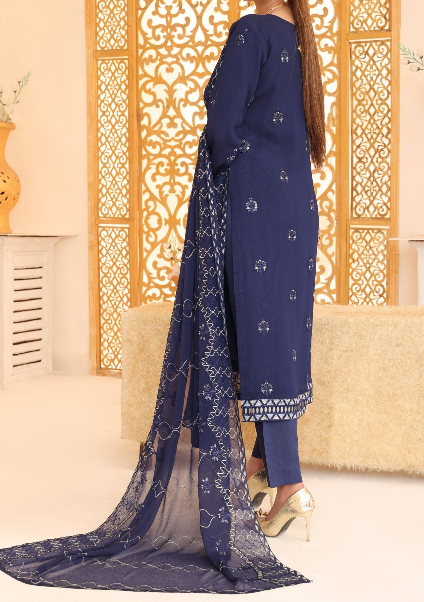 Bin Hameed Ready Made Heavy Embroidered Chiffon Dress - db24680