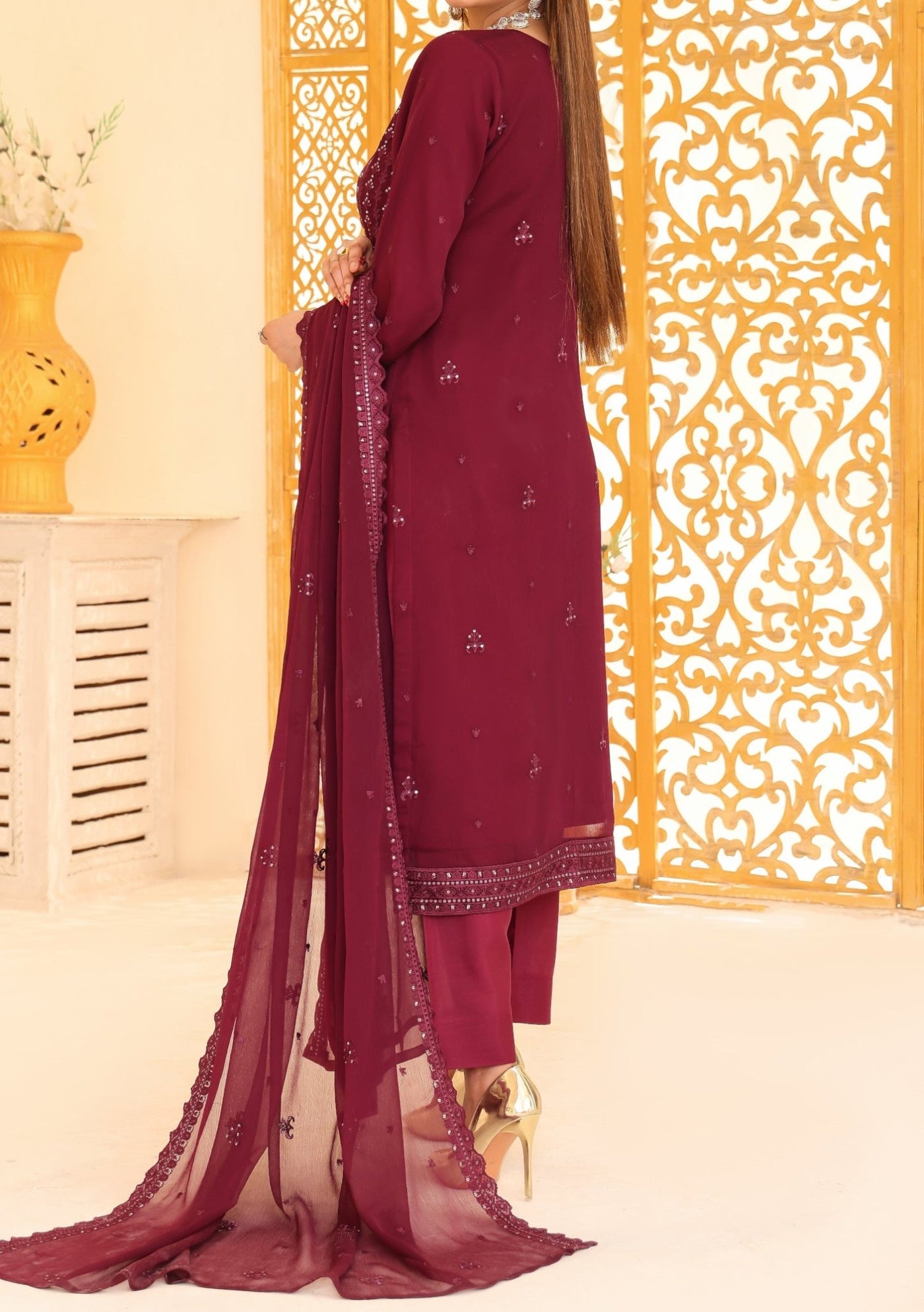 Bin Hameed Ready Made Heavy Embroidered Chiffon Dress - db24674