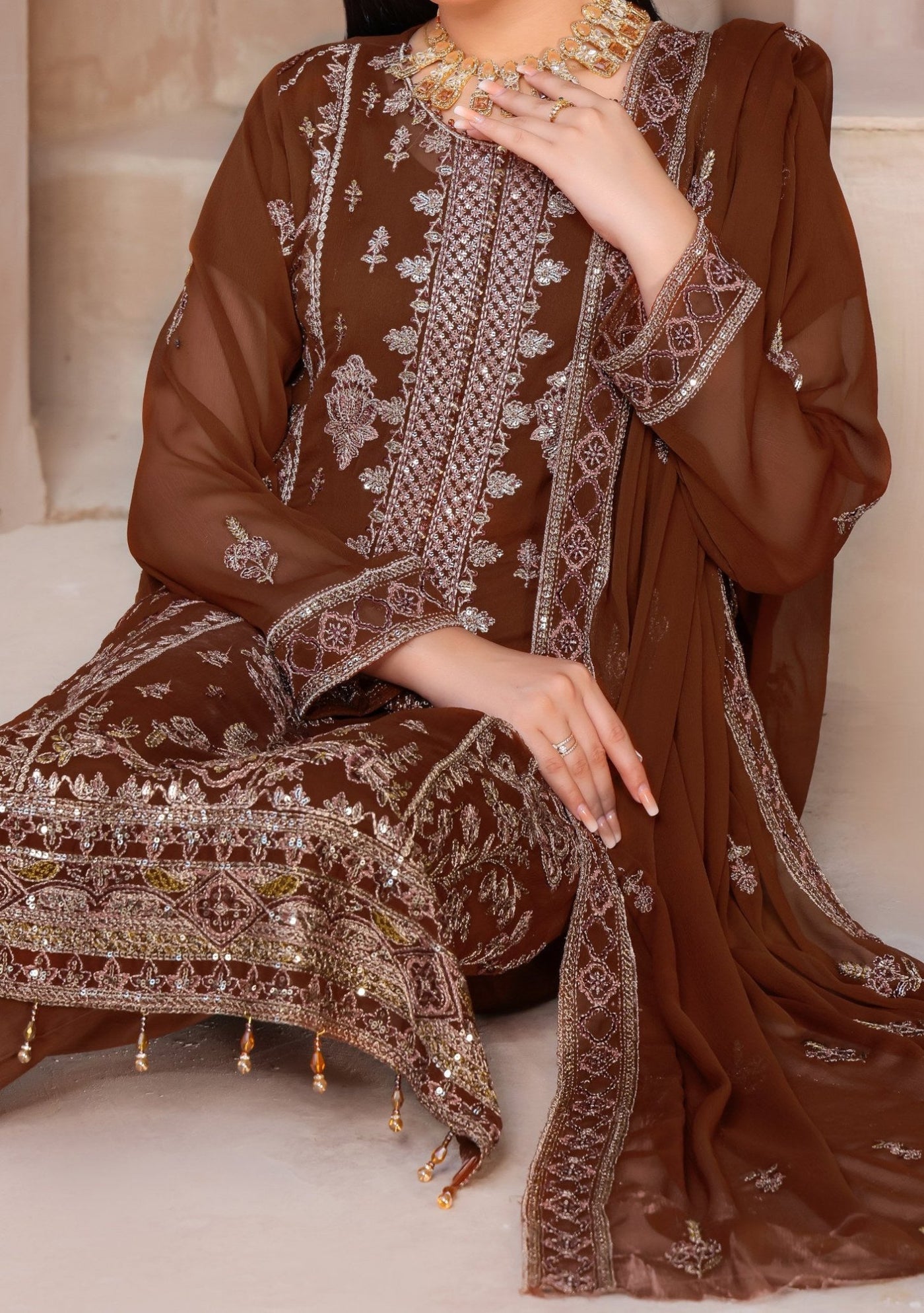 Bin Hameed Tahreem Heavy Embroidered Chiffon Dress - db25570