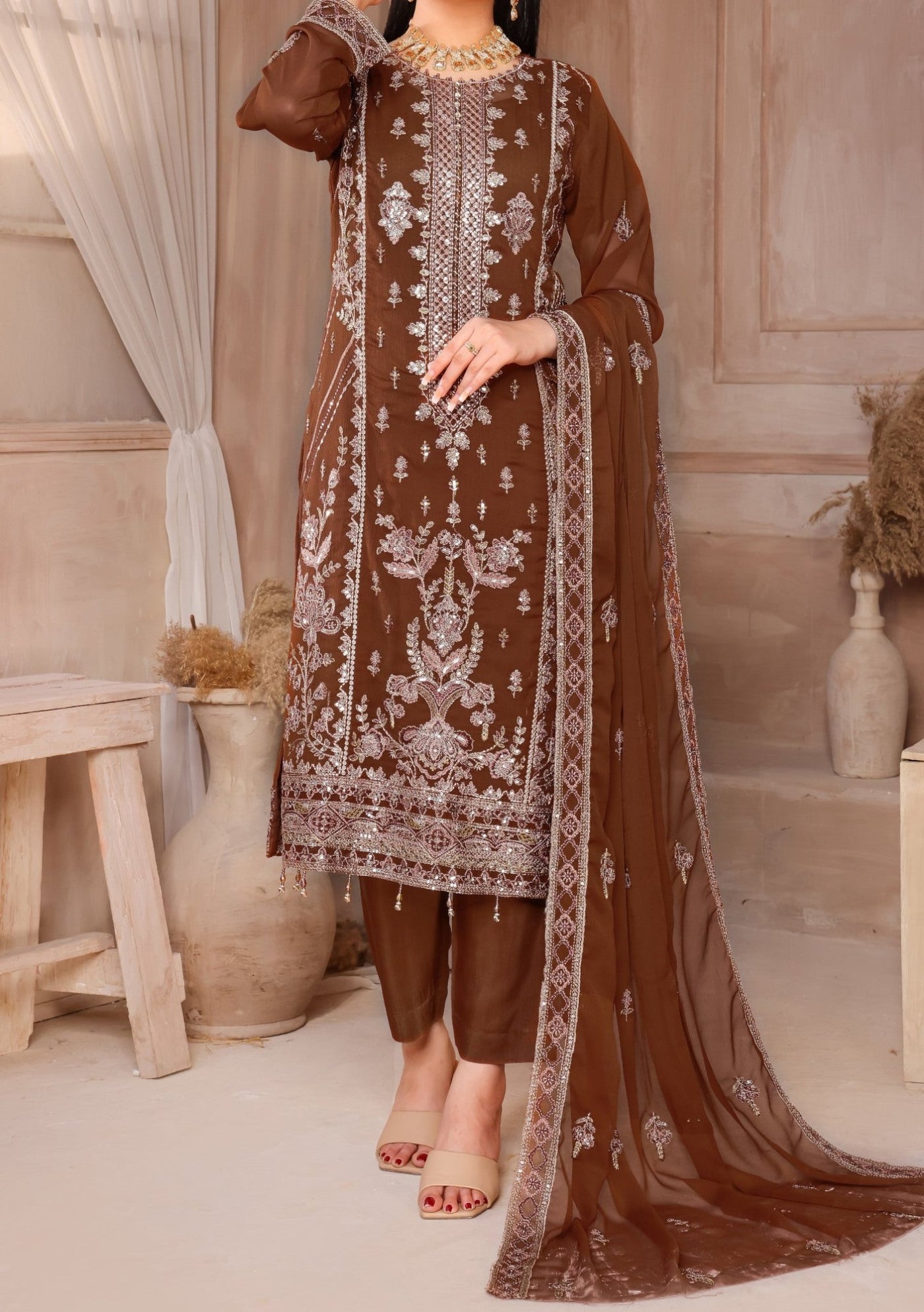 Bin Hameed Tahreem Heavy Embroidered Chiffon Dress - db25570