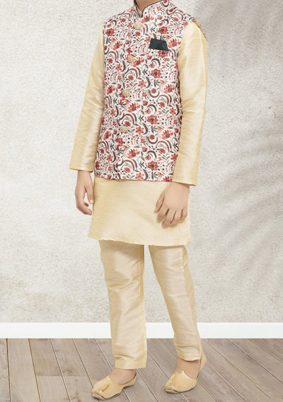 Boy's Party Wear Kurta Pajama With Waistcoat - db21386