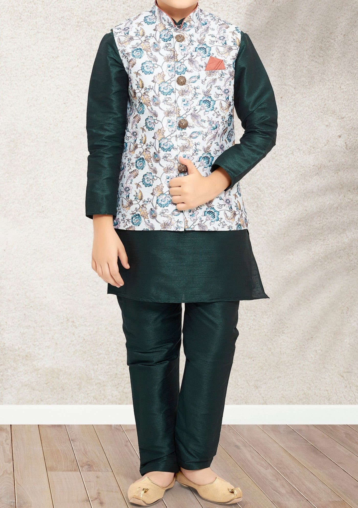 Boy's Party Wear Kurta Pajama With Waistcoat - db21396