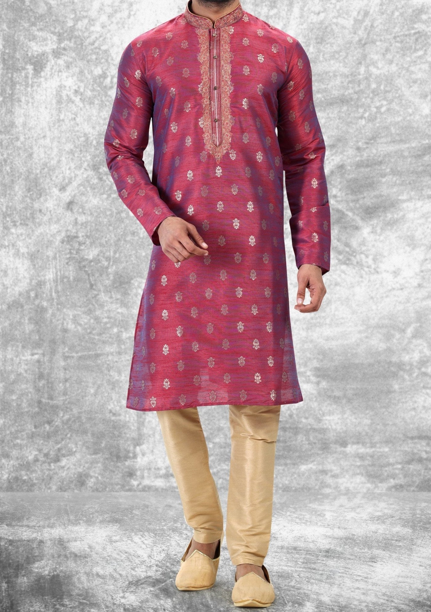 Embroidered Party Wear Jacquard Kurta Pajama Set - db21473