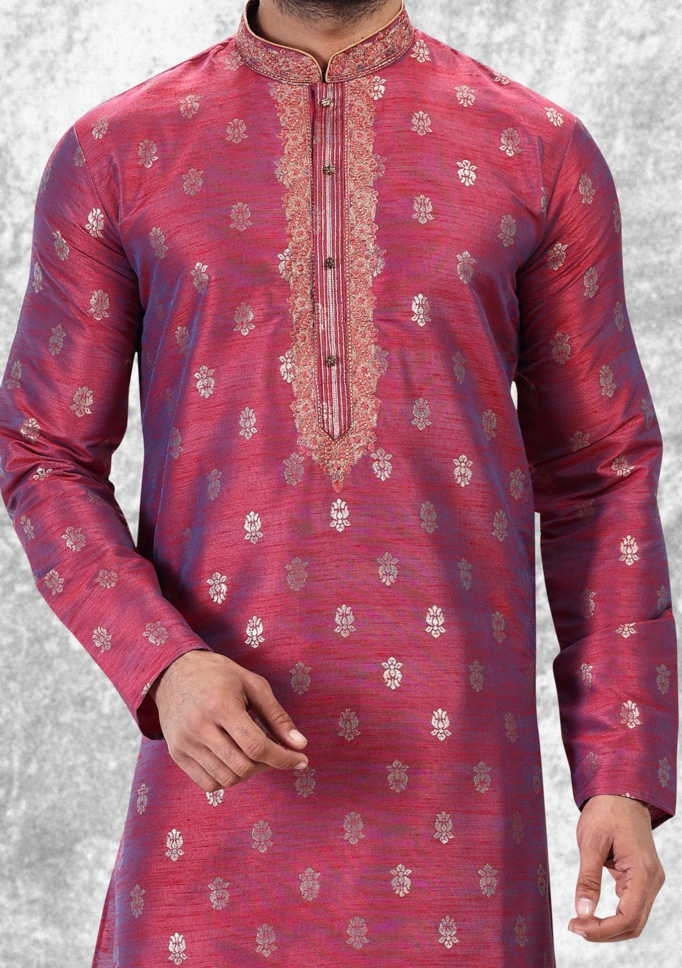 Embroidered Party Wear Jacquard Kurta Pajama Set - db21473