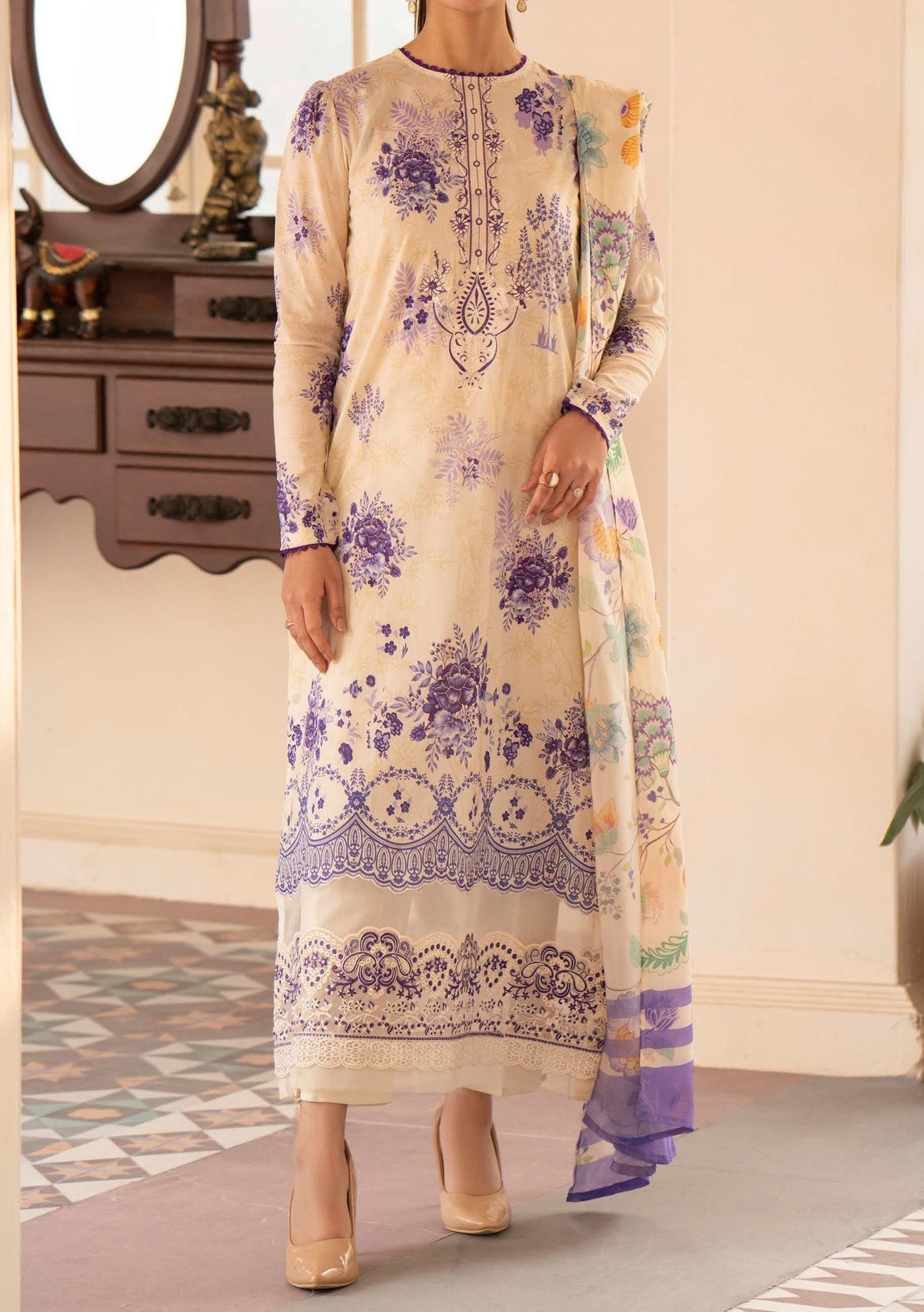 Gulljee Morja Ready Made Embroidered Lawn Dress - db24782