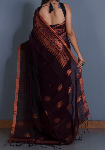 Hand Woven Kangivaram Linen Saree - db24338