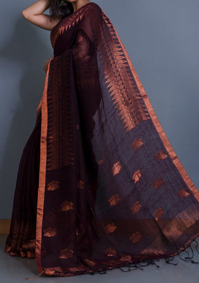 Hand Woven Kangivaram Linen Saree - db24338