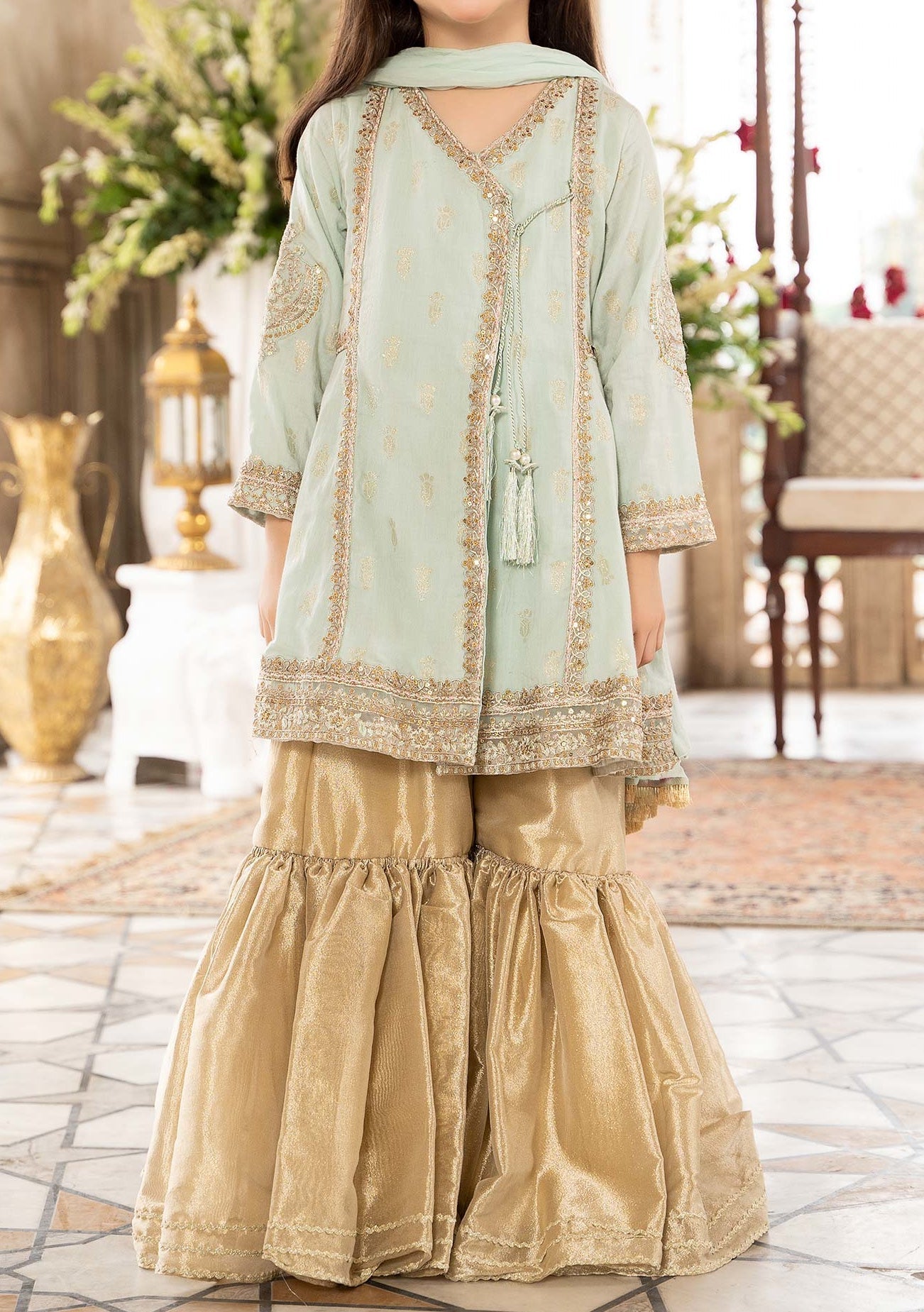 Maria.B Girl's Embroidered Jacquard Sharara Suit - db24927