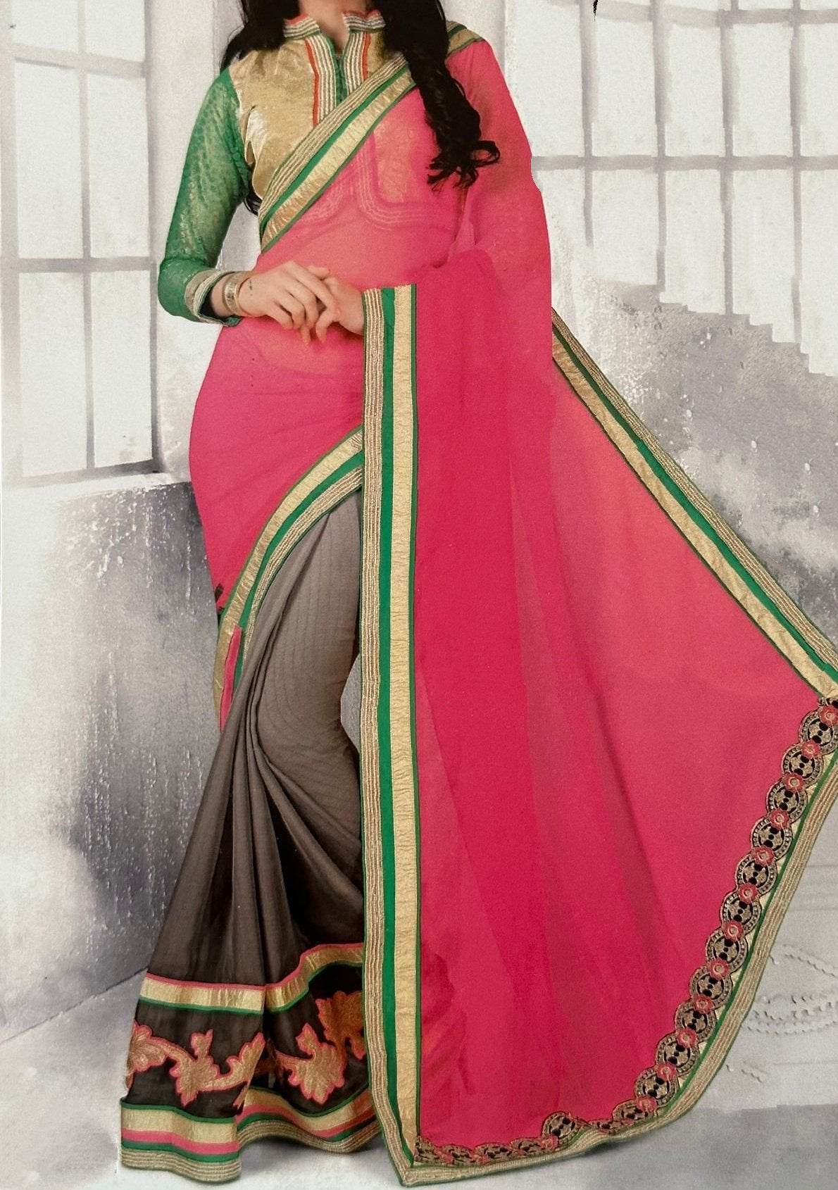 Mink Designer Embroidered Georgette Saree - db21090