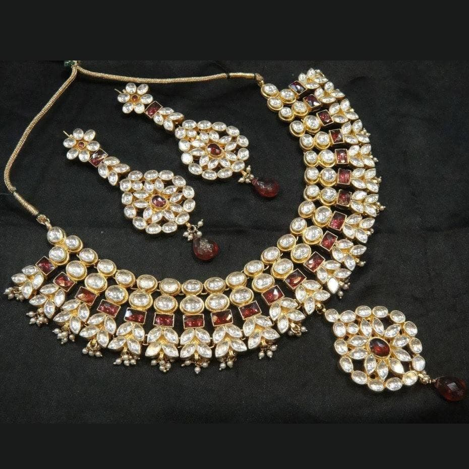 Real Kundan And Pearl Meenakari Heavy Necklace Set: Deshi Besh.